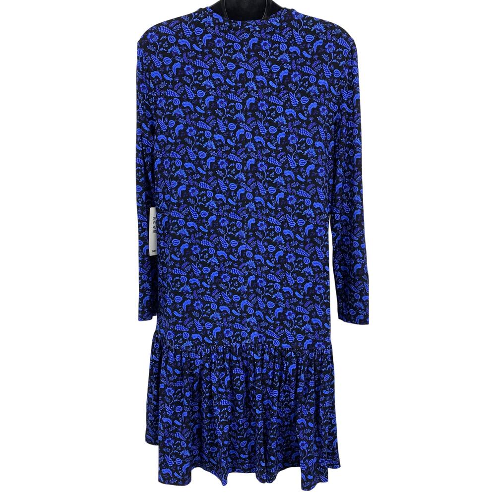 Saint + Sofia Ottilie Ruffle Dress Blue Paisley Floral Long Sleeve 2 Women New - Picture 6 of 10